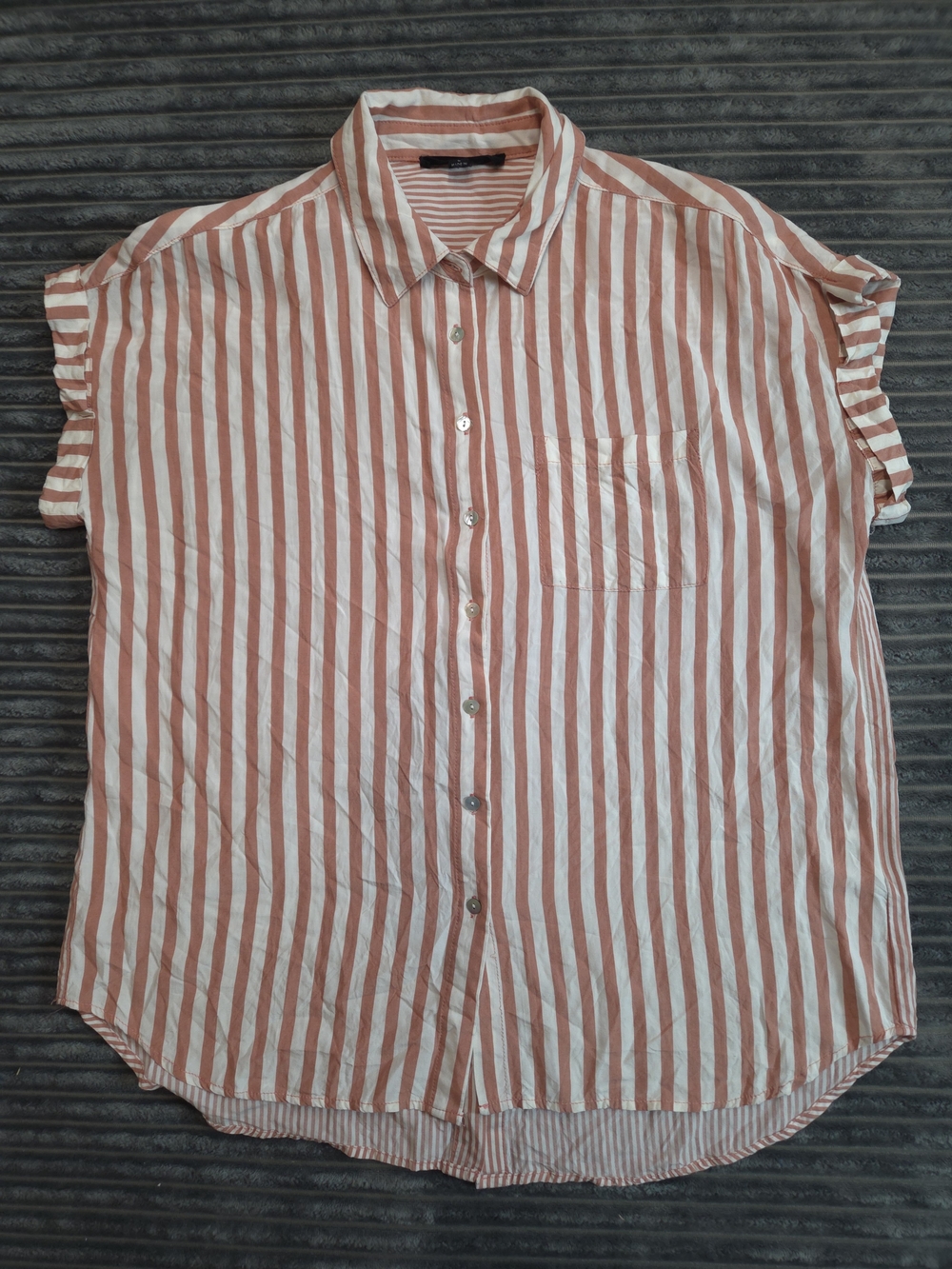 Jane and Delancey Rust and White Striped Short-Sleeve Button-Down